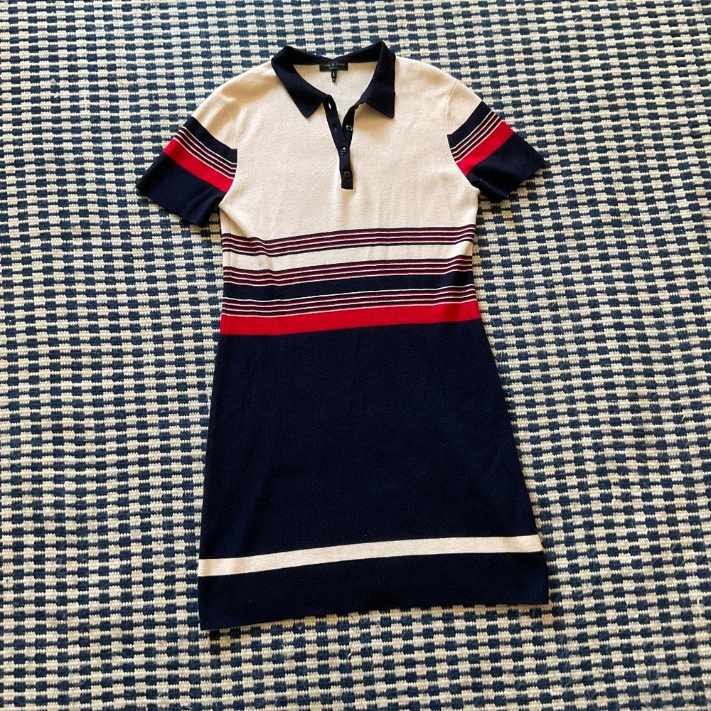 Rag & Bone Striped Polo Sweater Dress | Merino Wool Blend | Size L
